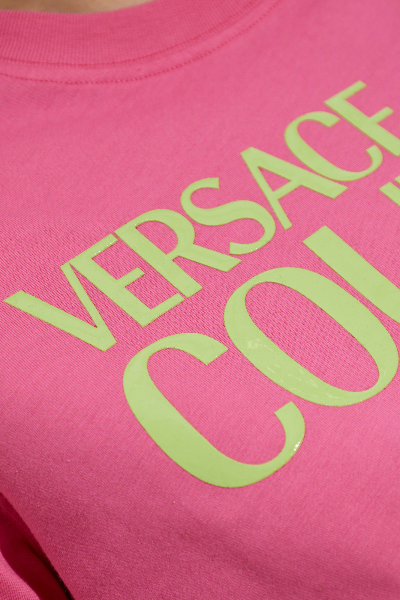 Pink T-shirt with printed logo Versace Jeans Couture
